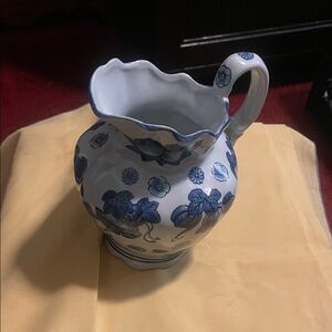 Blue and White Floral Ceramic Pitcher